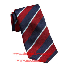 100% Silk Jacquard Woven Custom Neck Red White Navy Stripe Tie